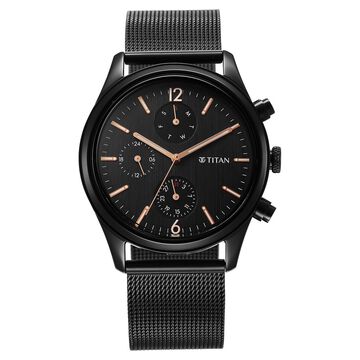 Titan Neo Black & Gold Quartz Analog with Day and Date Black Dial Stainless Steel Strap Watch for Men