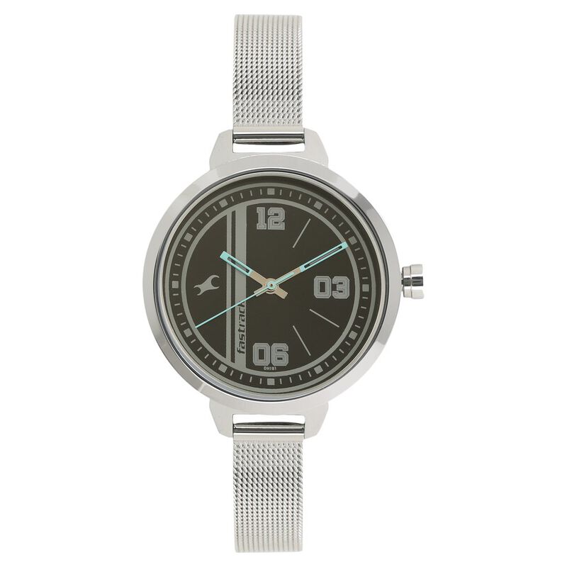Fastrack Varsity Quartz Analog Black Dial Stainless Steel Strap Watch for Girls