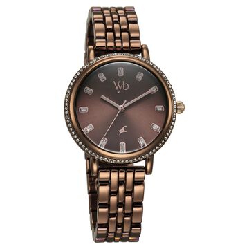 Fastrack Vyb Enigma Quartz Analog Brown Dial Brown Metal Strap Watch For Women