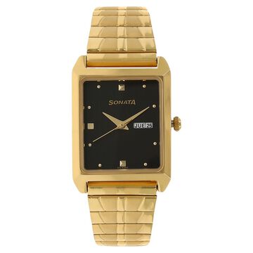 Sonata Quartz Analog Black Dial Stainless Steel Strap Watch for Men
