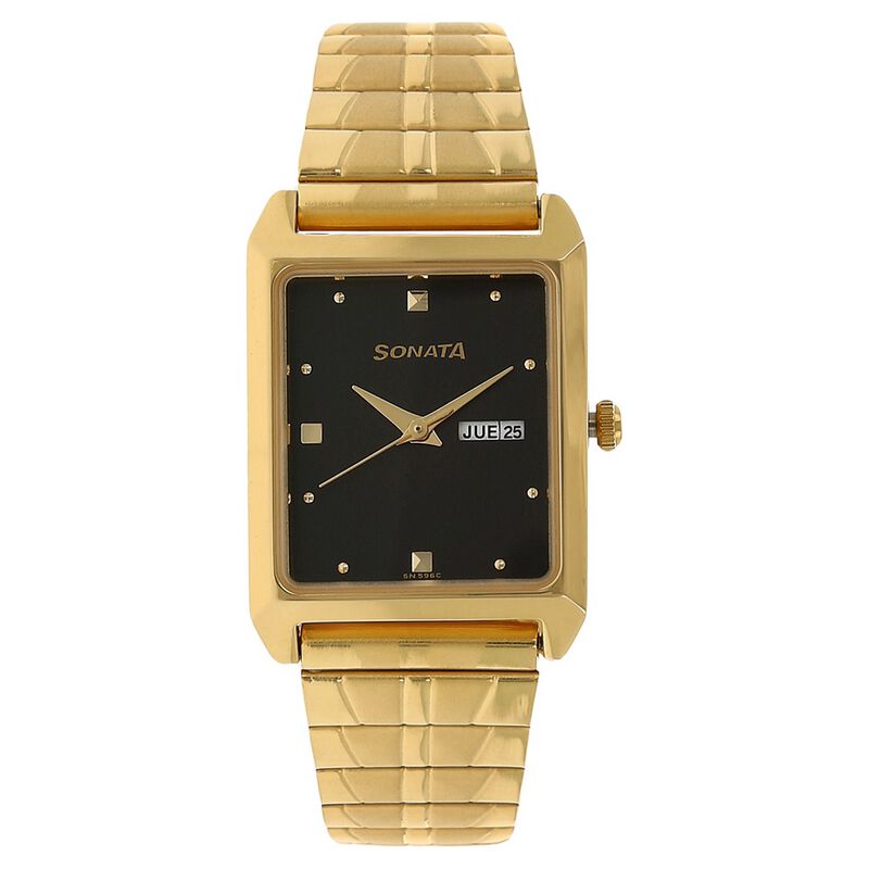 Sonata Quartz Analog Black Dial Stainless Steel Strap Watch for Men