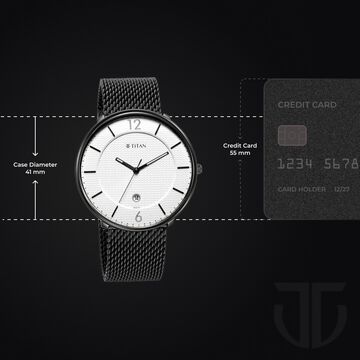 Titan Minimals White Analog with Date Stainless Steel Strap watch for Men