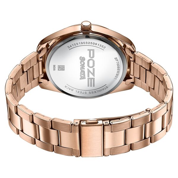 Sonata Poze Quartz Analog Blue Dial Rose Gold Colour Stainless Steel Strap Watch For Men - image number 6