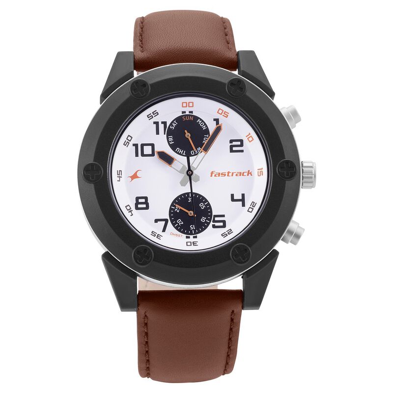 Fastrack Modular Quartz Analog White Dial Leather Strap Watch for Guys - image number 1