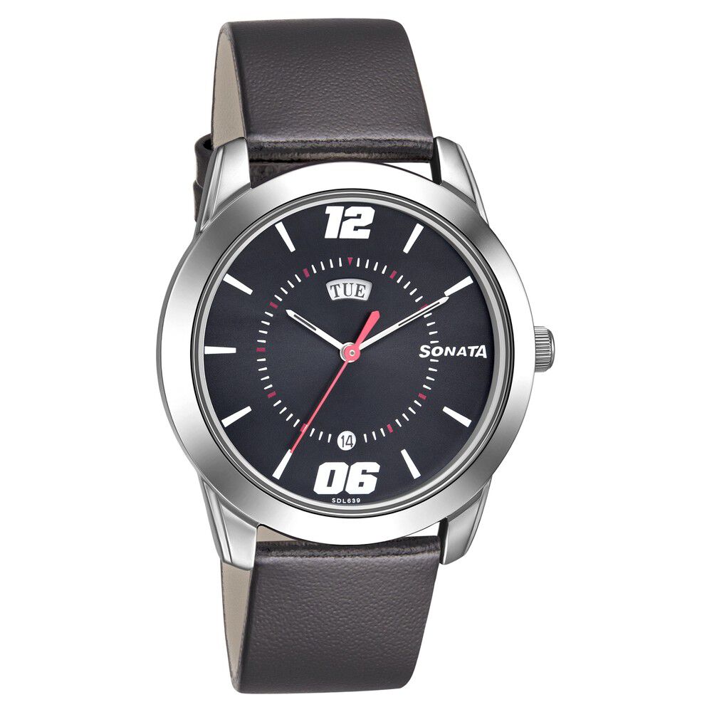 Buy Online Sonata RPM Quartz Analog with Day and Date Black Dial
