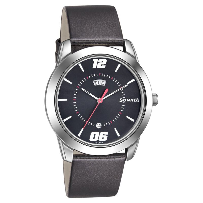 Sonata RPM Quartz Analog with Day and Date Black Dial Leather Strap Watch for Men - image number 0