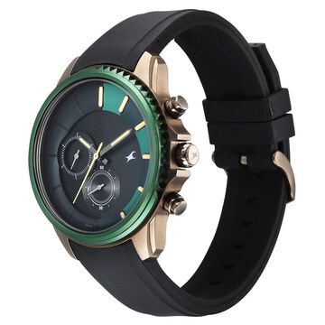 Fastrack Wild Quartz Chronograph Two Toned Dial Black Silicone Strap Watch For Guys