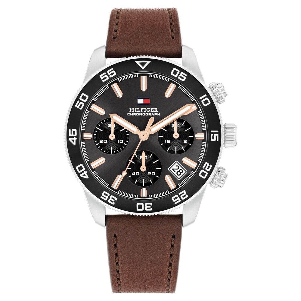 Tommy Hilfiger Quartz Chronograph Grey Dial Brown Leather Strap Watch For Men-picture-13