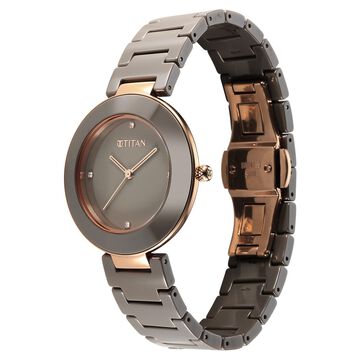Titan Purple Ceramics Quartz Analog Brown Dial Ceramic Strap Watch for Women