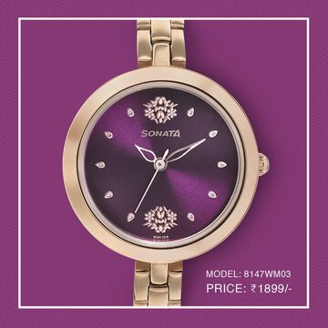 Sonata Wedding Purple Dial Women Watch With Stainless Steel Strap
