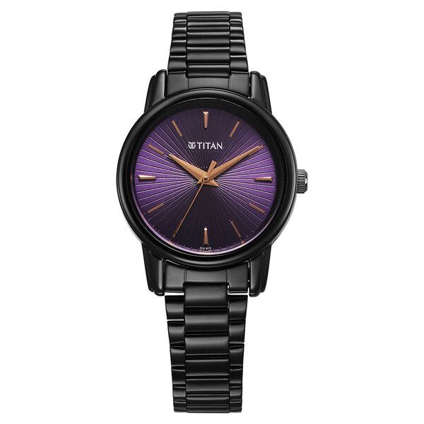 Titan Karishma Quartz Analog Purple Dial Black Stainless Steel Strap Watch For Women - image number 0