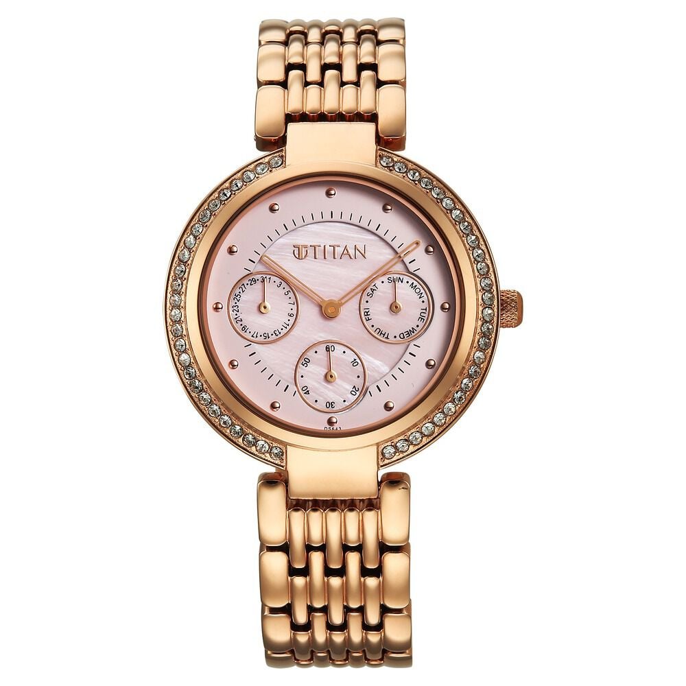 Titan Eternal Quartz Analog Pink Dial Rose Gold Metal Strap Watch For Women-picture-25