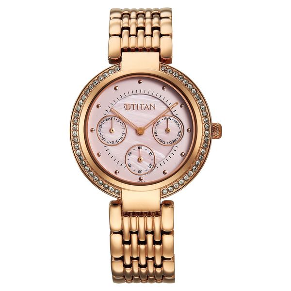Titan Eternal Quartz Analog Pink Dial Rose Gold Metal Strap Watch For Women - image number 0