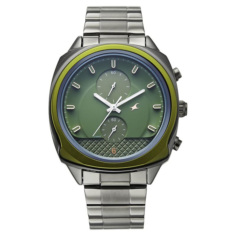 Fastrack Gelato Gunmetal chronograph watch with Pista green dial for Guys