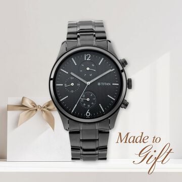 Titan Workwear Multifunction Black Dial Black Metal Strap Watch For Men