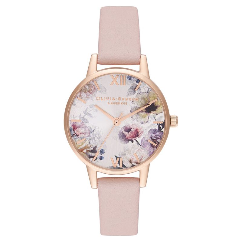 Olivia Burton Quartz Analog Pink Dial Leather Strap Watch for Women