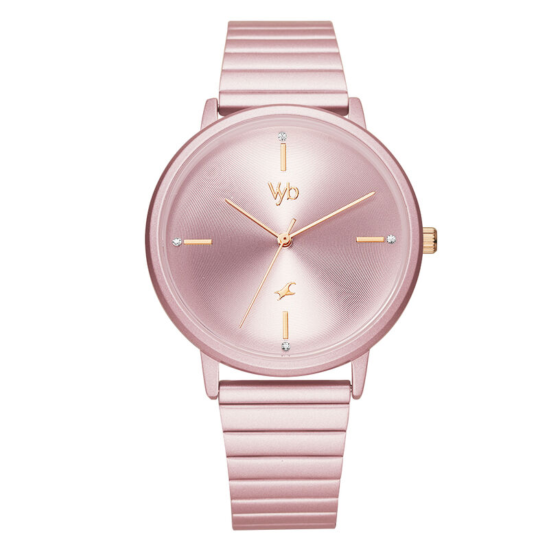Fastrack Vyb Bliss Quartz Analog Pink Dial Stainless Steel Strap Watch for Girls