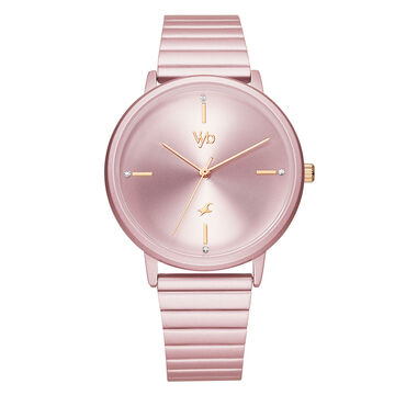 Vyb by Fastrack Quartz Analog Pink Dial Stainless Steel Strap Watch for Girls