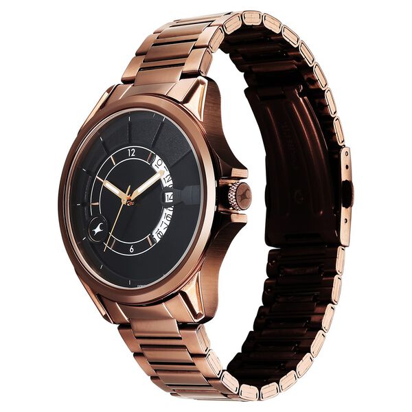 Fastrack Groove Quartz Analog with Date Black Dial Brown Stainless Steel Strap Watch For Guys - image number 4