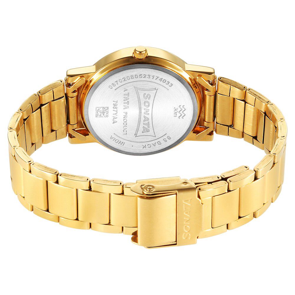 Buy Online Sonata Classic Quartz Analog Green Dial Golden Stainless Steel Strap Watch for Men 7987ym15w Titan