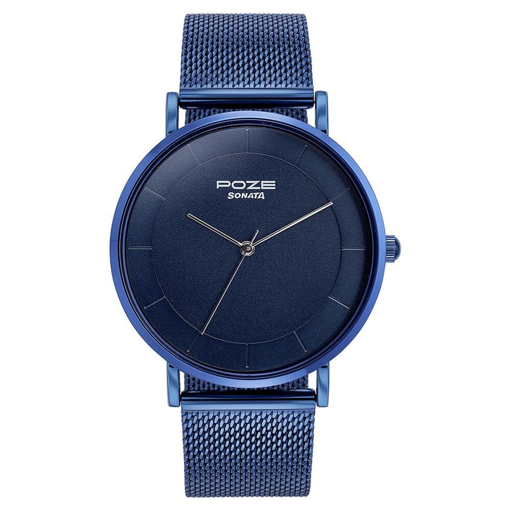 Buy Online Sonata Poze Quartz Analog Blue Dial Mesh Strap Watch for Men sp70034qm01w Titan