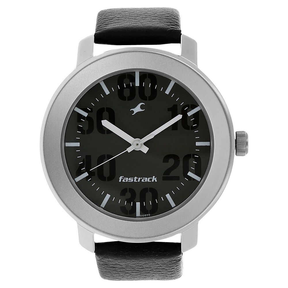 Grey dial black leather strap watch ne3079sl02c clearance