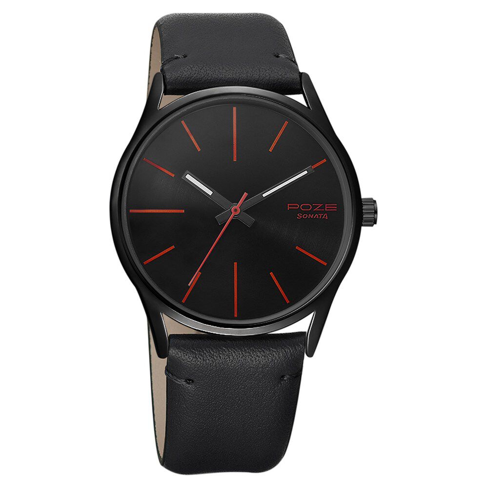 Buy Online Poze by Sonata Quartz Analog Black Dial PU Leather