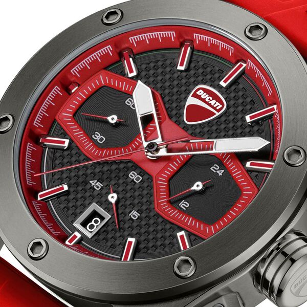 Ducati Quartz Chronograph Black Dial Red Silicone Strap Watch For Men - image number 3