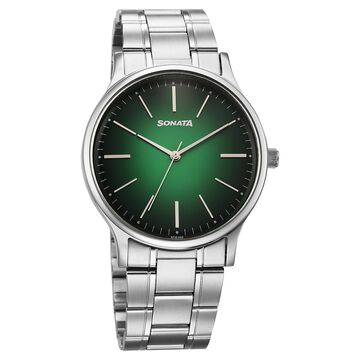 Sonata Aspire Quartz Analog Green Dial Stainless Steel Strap Watch For Men