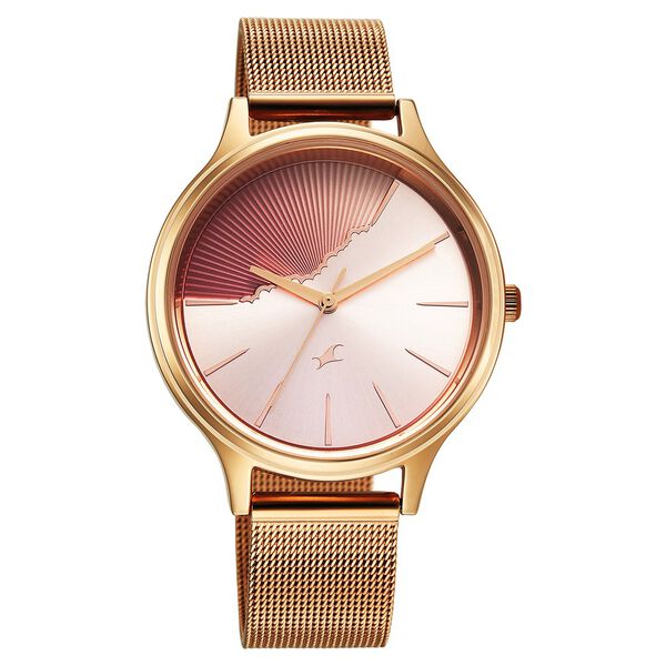 Fastrack Style Up Quartz Analog Pink Dial Rose Gold Colour Stainless Steel Strap Watch For Girls - image number 1