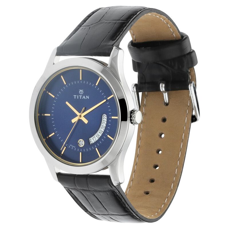 Titan Blue Dial Analog with Date Leather Strap watch for Men - image number 2