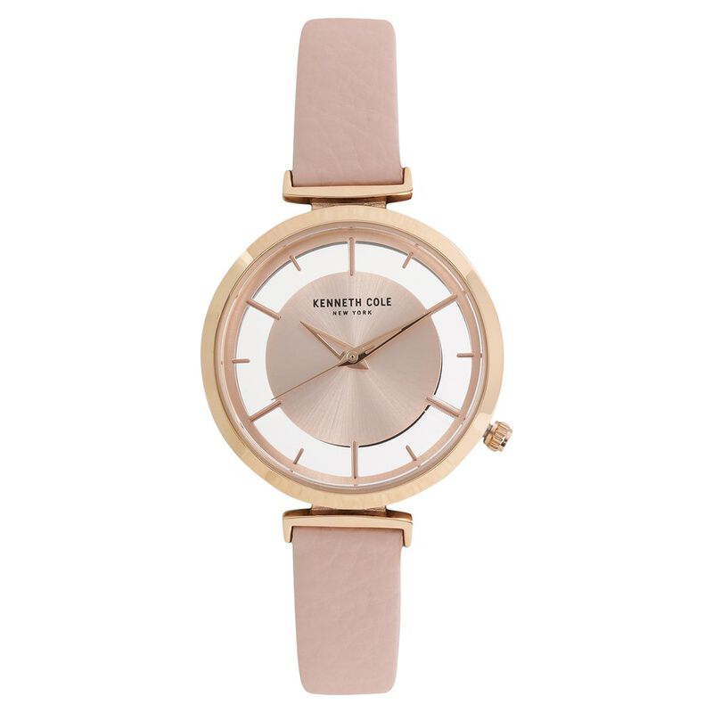 Kenneth Cole Quartz Analog Rose Gold Dial Leather Strap Watch for Women