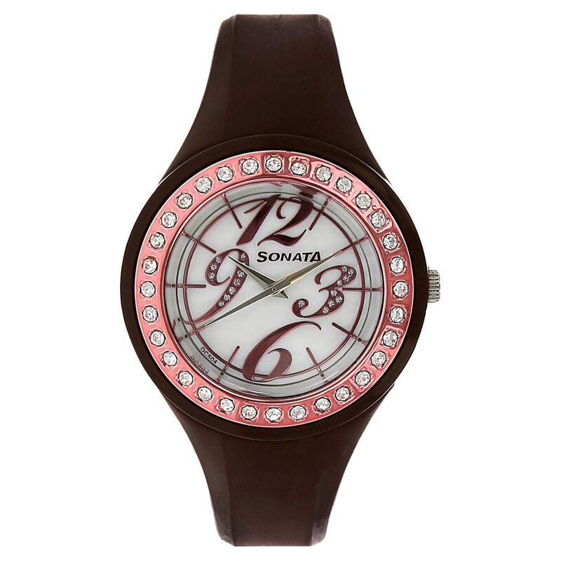 SF Quartz Analog White Dial Plastic Strap Watch for Women