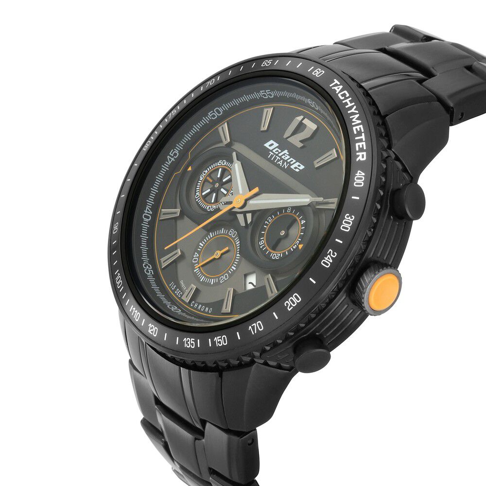 Titan octane black chronograph watch with tachymeter outlet