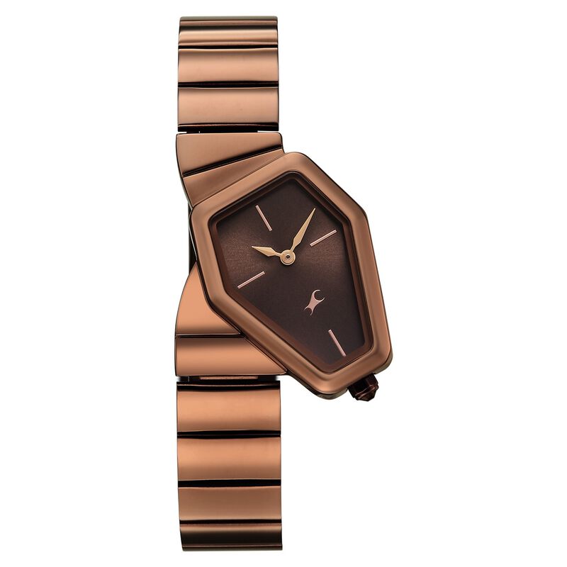 Fastrack Wild Quartz Analog Brown Dial Brown Stainless Steel Strap Watch For Girls