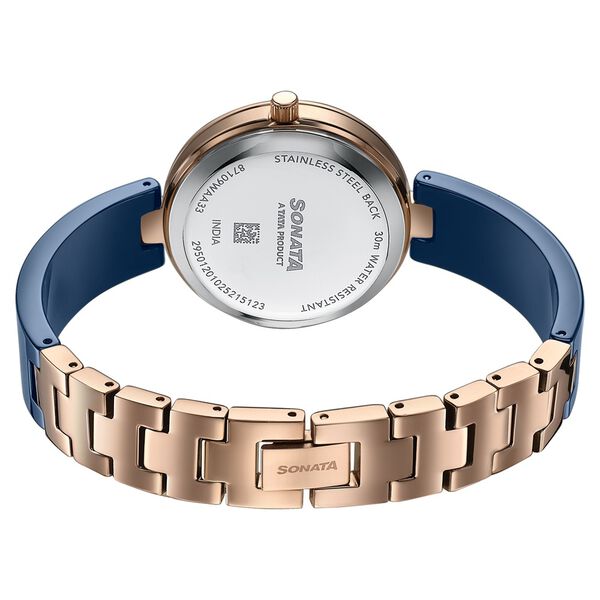Sonata Festive Quartz Analog Blue Dial Two Toned Ceramic & Metal Strap Watch For Women - image number 5