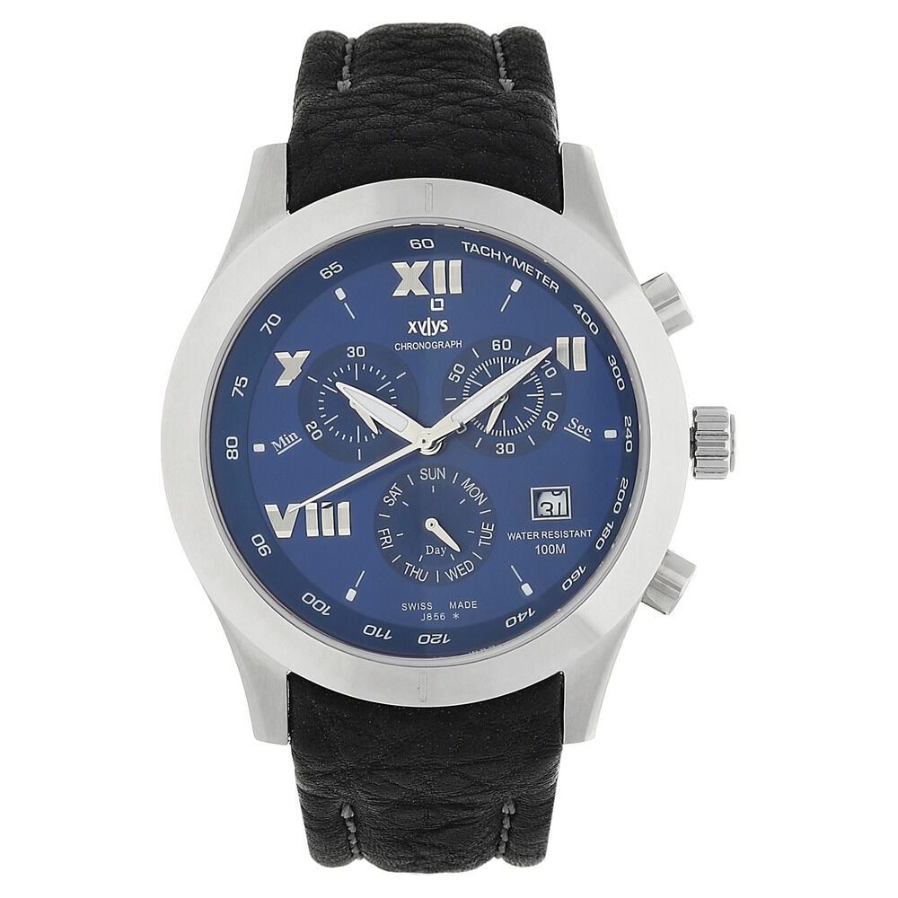 Buy Online Xylys Swiss Chronograph Black Leather Strap and Blue Dial Watch For Men nf9216sl03 Titan