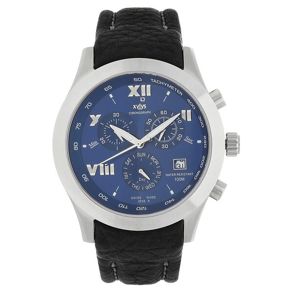Xylys Swiss Chronograph Black Leather Strap and Blue Dial Watch For Men - image number 0