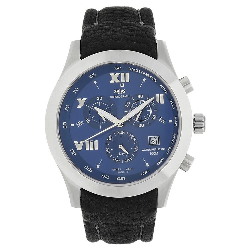 Xylys Swiss Chronograph Black Leather Strap and Blue Dial Watch For Men