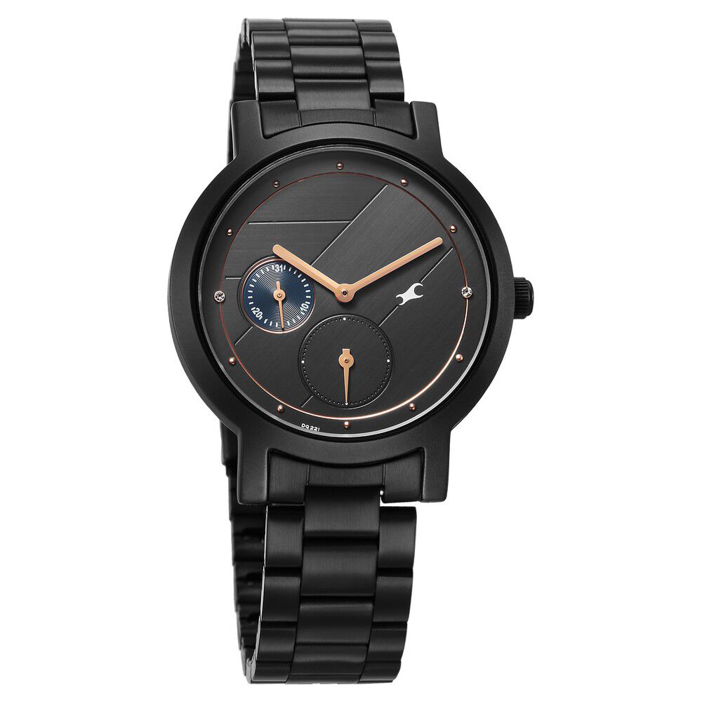 Buy Online Fastrack Tick Tock Quartz Analog Black Dial With Black Stainless steel Strap Watch for Girls 6225nm01 Titan