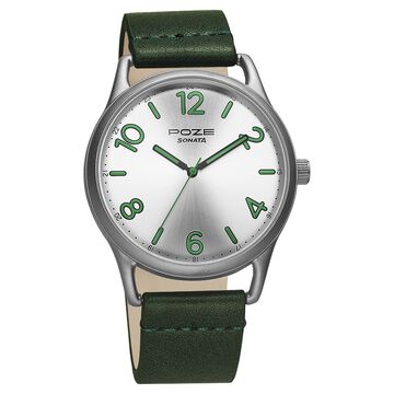 Poze by Sonata Quartz Analog Silver Dial PU Leather Strap Watch for Men