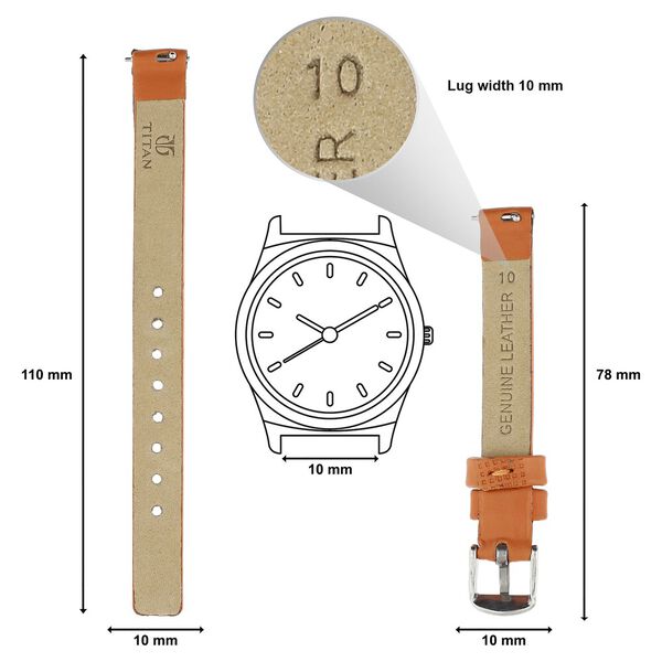 10 mm Orange Genuine Leather Strap for Women - image number 1