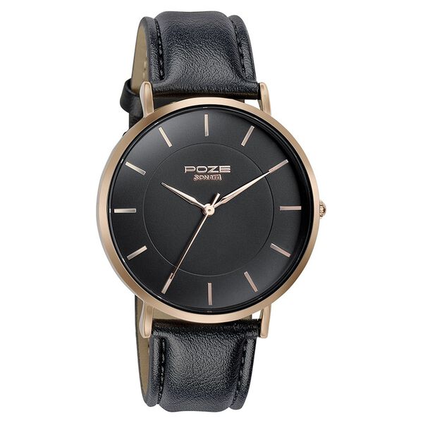 Sonata Poze Quartz Analog Black Round Dial Black Leather Strap Watch For Men - image number 2