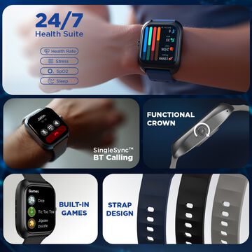 Fastrack VOX Plus - 4.69 cm Ultra Vu Display, To do list, Offline Voice Commands, Functional Crown, IP68 Smartwatch