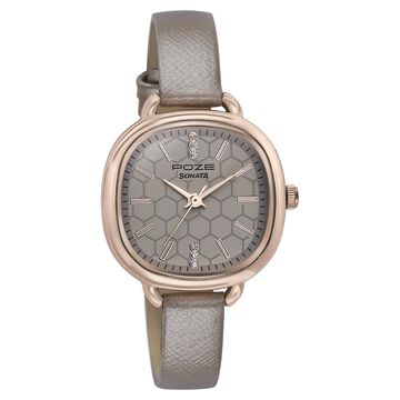 Sonata Poze Quartz Analog Grey Dial Leather Strap Watch For Women