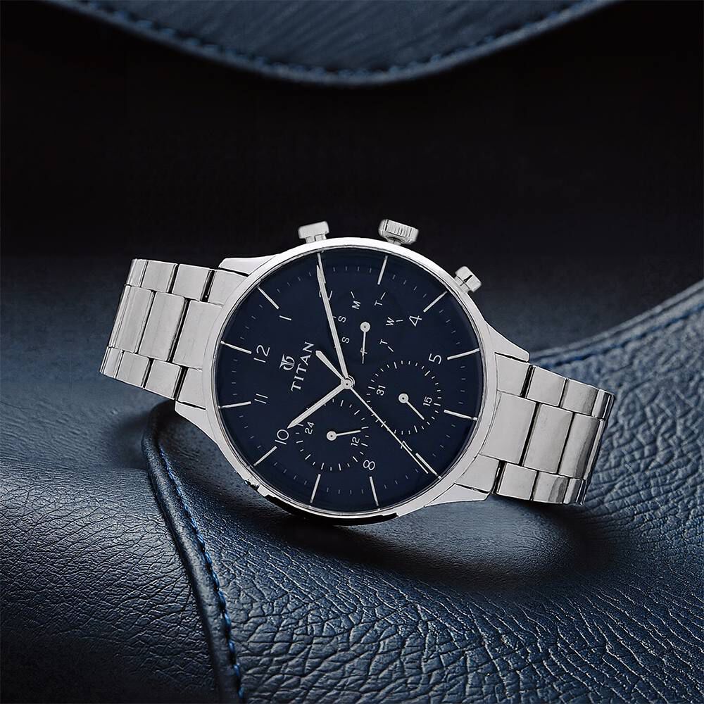 ntssm.4012  Buy Online Titan Quartz Multifunction Blue Dial Stainless Steel
