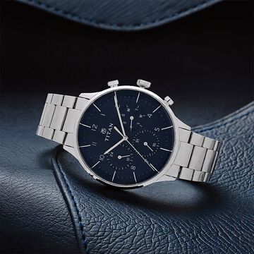 Titan Quartz Multifunction Blue Dial Stainless Steel Strap Watch for Men