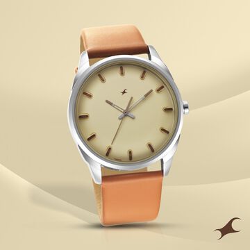 Fastrack After Dark Beige Dial Leather Strap Watch for Guys