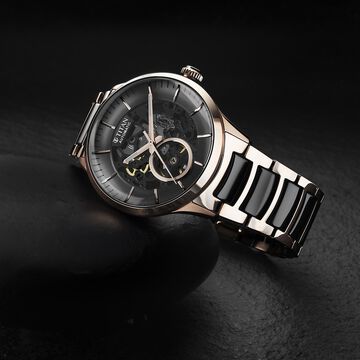 Titan Ceramic Fusion Automatic Black Dial Rose Gold Dual-Toned Stainless Steel Bracelet Watch for Men