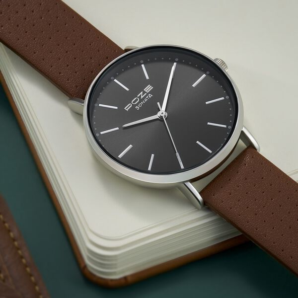 Sonata Poze Quartz Analog Black Dial Leather Strap Watch for Men - image number 0